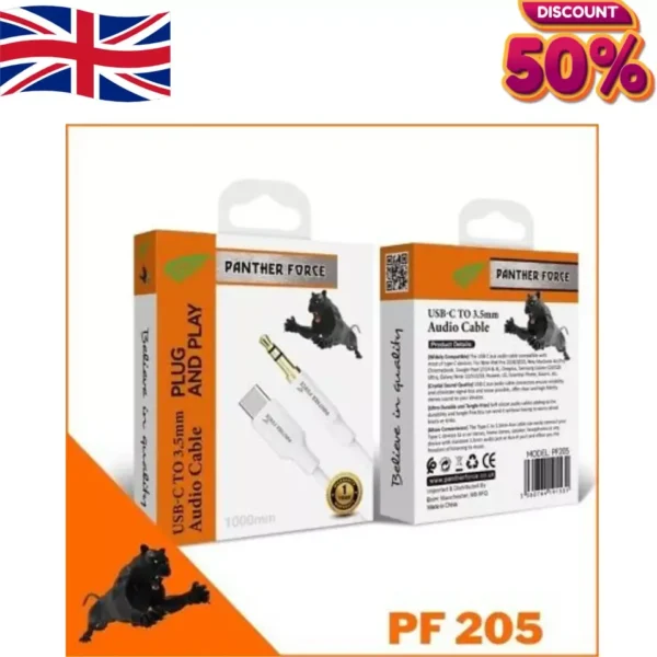 PF205- Panther Force Type-C AUX - Extended Length for Convenient Charging