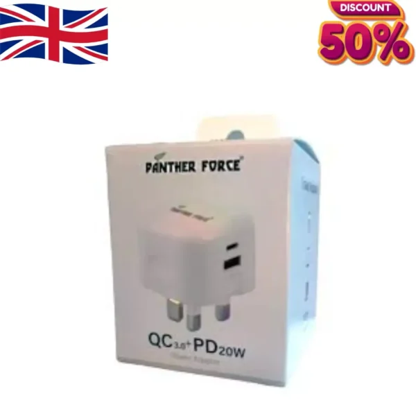 PANTHER FORCE 20W PLUG WITH USB-A AND TYPE C (STRAIGHT PIN) PF 267