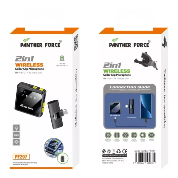 PANTHER FORCE 2 IN 1 WIRELESS COLLAR CLIP MICROPHONE PF 297